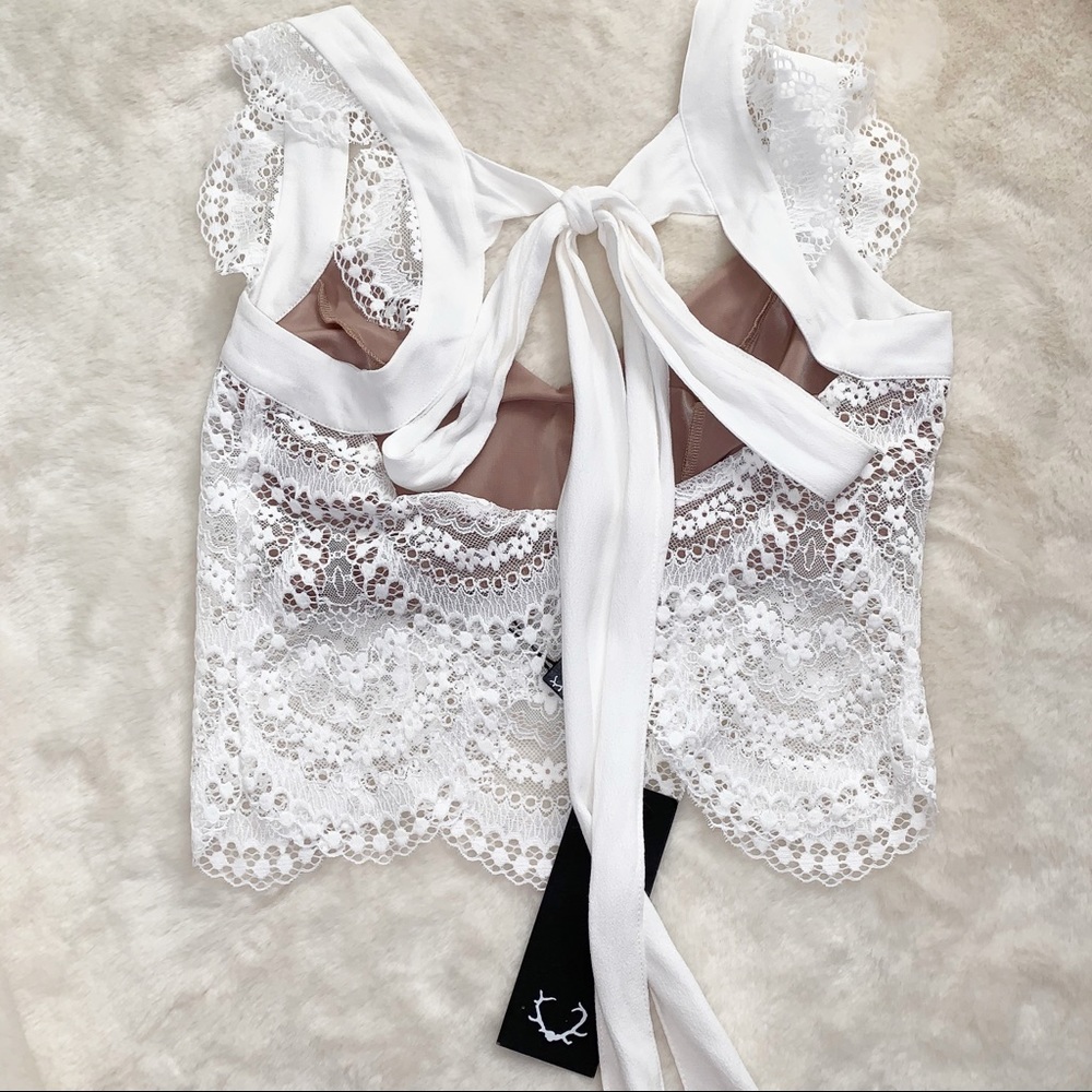 For Love & Lemons Rosalita Crop Top White M NWT - Picture 13 of 15